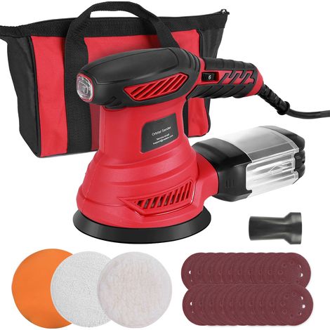 Ponceuse orbitale aléatoire 300 W 2,5 A orbitale avec 6 vitesses variables 13 000 OPM 20 disques de ponçage disque éponge sac à outils en laine collecteur efficace pour le travail du bois et la finiti (1/5)