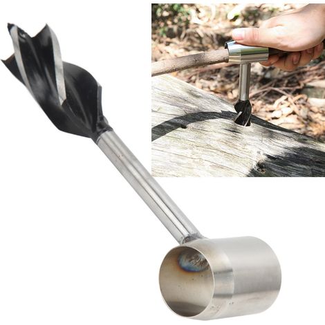 Outils de survie pour colons : clé spirale manuelle, poinçonneuse manuelle, outil multifonction, perceuse à main pour le travail du bois, foret à main, étui en cuir PU gris. (1/5)