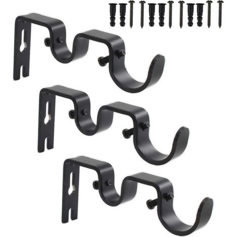 Set di 3 supporti per asta per tende a doppio strato, telaio di supporto per tende 15-25 mm (nero) (1/4)