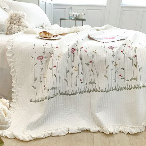 Couette en coton couleur Pure, mode maison élégante, motif de broderie Tencel, blanc rafraîchissant d'été 200x230. (1/5)