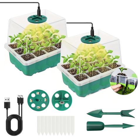 Seed Trays Seedling Starter Trays (12 Cells Per Tray), Plant Germination Kit with Adjustable Humidity Mini Propagator Greenhouse with Dome and Base Labels for (1/5)