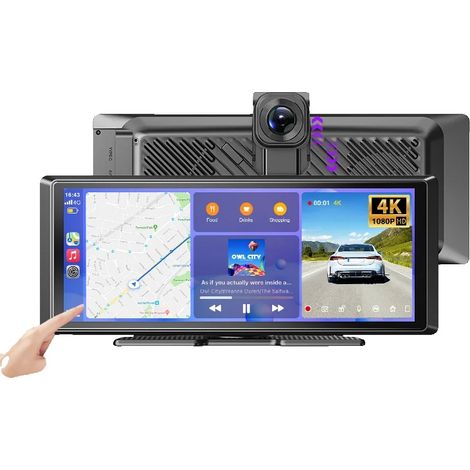 Schermo CarPlay wireless portatile, dashcam a doppia lente, connettività Bluetooth, CarPlay da 8,1 pollici (1/2)
