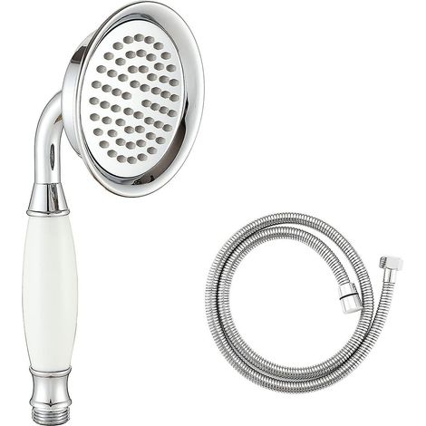 Pommeau de douche victorien et flexible de 150 cm, style traditionnel en laiton et céramique pour salle de bain (1/5)