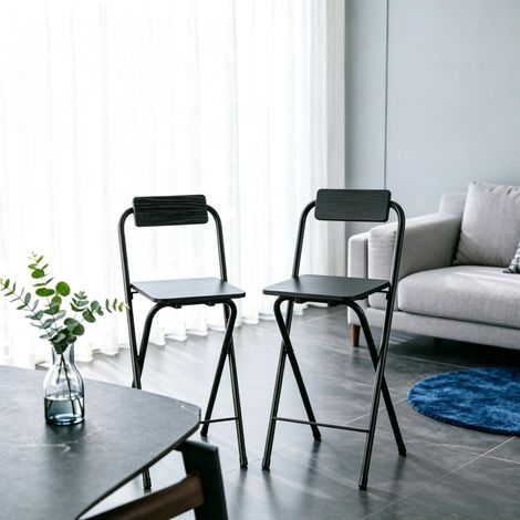Ensemble de 2 tabourets de bar pliants avec dossier et repose-pieds, structure en acier massif, hauteur du tabouret 87 cm (vendu uniquement avec 2 tabourets) (1/5)