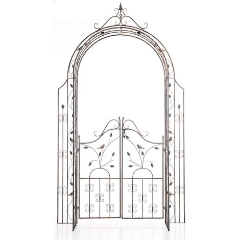 Arco da giardino in ferro bronzo con cancello – Traliccio decorativo per rose rampicanti fissaggio a terra 100008926