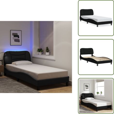 The Living Store Bettgestell mit LED ohne Matratze Schwarz 90x190 cm Stoff - Bettsofa - Doppelbett - Boxspringbett - Schlafzimmermöbel - LED-Bett (1/5)