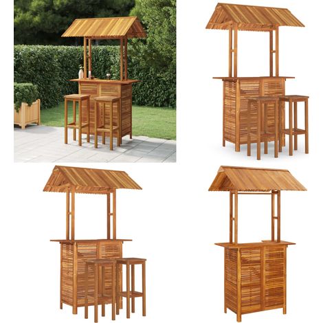 Set da Bar per Giardino 3 pz in Legno Massello di Acacia - Tavolo da giardino - Sgabelli da bar