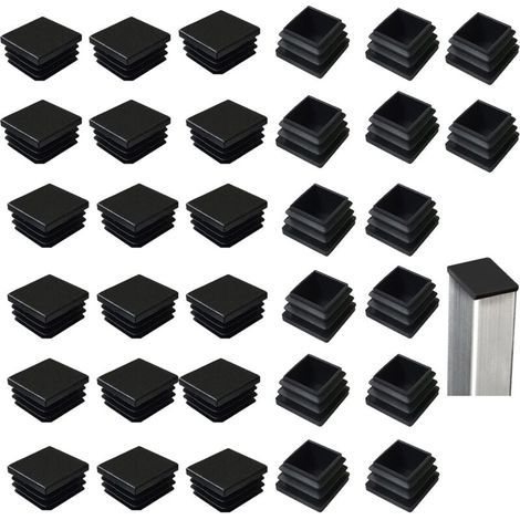 Lot de 32 bouchons à lamelles pour tubes carrés 40 x 40 mm, carrés en plastique noir, bouchons carrés pour produits métalliques/chaises/canapés/tables (1/4)