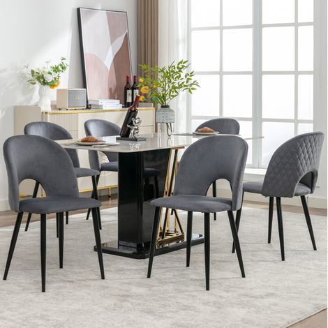 Juego de 6 sillas de comedor 47x44x84 cm en terciopelo gris, respaldo capitoné, estables – MEUBLIV (1/5)