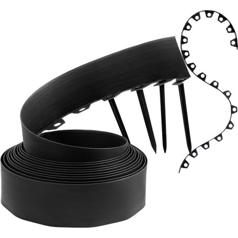 Bordure de pelouse Flexible en Plastique Noir 10 m 30 piquets Hauteur : 10 cm Résistant aux intempéries (1/5)