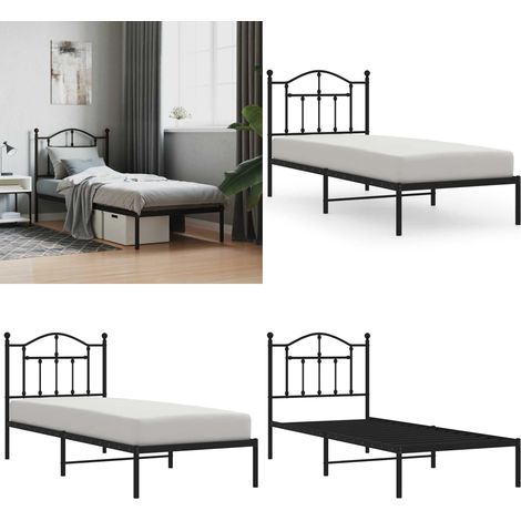 Cadre de lit métal sans matelas avec tête de lit noir 90x190 cm - Cadre De Lit - Lit Double - Lit Metal - Lit Avec Têtière - Literie - Home & Living