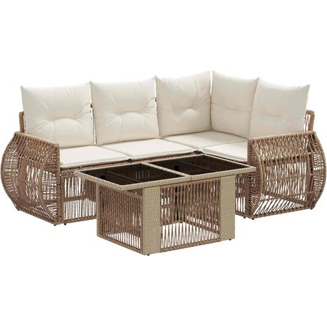 Conjunto de sofás de jardín 5 uds. Beige y blanco crema vidaXL (1/5)