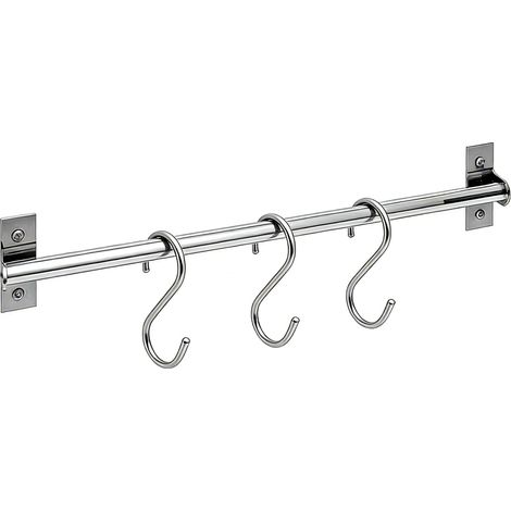Support Ustensiles Cuisine Mural INOX avec 3 Crochets 50cm, Porte Mural, Rangement poele Argenté-1 -'Argenté-1'Argenté-1'-