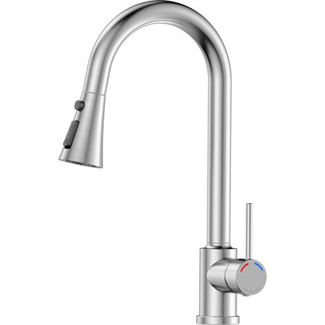 Robinet Cuisine Extensible, Mitigeur Cuisine avec Douchette,Bec pivotant à 360°, 3 Modes de Pulvérisation, Acier Inoxydable Robinet pour éviers de Cuisine à 1 trou (1/5)