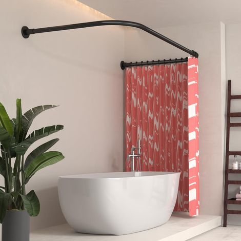U tringle rideau douche,75x170x75cm, acier inoxydable,24anneaux, noir (1/5)