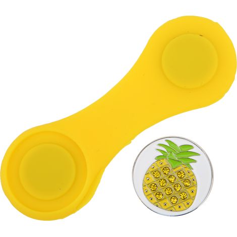 Marqueur de balle de golf en silicone, pince à casquette motif ananas, accessoire pratique jaune vif (1/5)