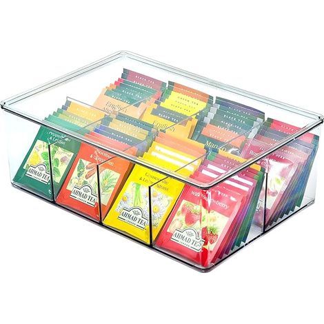 Grande boîte de rangement en plastique pour sachets de thé avec couvercle, 8 compartiments (1/4)