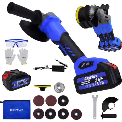 Meuleuse d'angle sans fil, outil de coupe, batterie lithium-ion 6000 mAh, meuleuse d'angle de vitesse réglable sans balais de 4 à 1/2 pouces, meuleuse portable avec chargeur et sac de rangement (1/5)