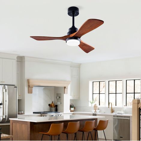 Ventilateur de plafond avec lumière 42 pouces, moteur DC réversible, noir et noyer foncé HAVRYA (1/5)
