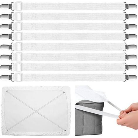 Supports de Draps Réglables - Clips Métalliques Recouverts Caoutchouc - Pour Lit Standard Lit Réglable Lit Gigogne - Lot de 8 (1/5)