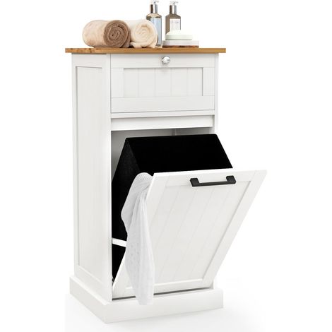 COSTWAY Mobile con Cesta Portabiancheria 40x37x82 cm, Cesto per Biancheria con Cassetto, Mobile Multiuso da Bagno (Bianco) (1/5)