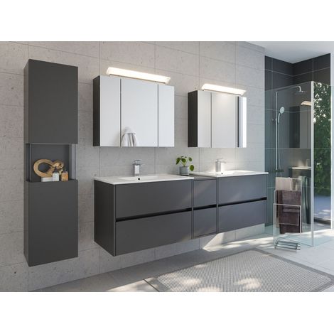 Badmöbelset Taifun 190cm 4tlg mit 2x Spiegelschrank und Seitenschrank grafit