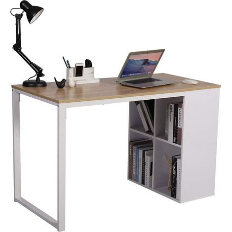 WOLTU Schreibtisch Computertisch mit 4 Ablage Holz & Stahl Hell Eiche (1/5)