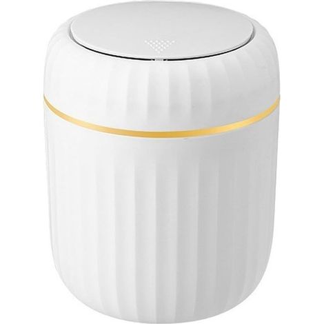 Générique Poubelle de bureau de luxe à pression Petite poubelle en plastique avec couvercle pour bureau, salon et pièce à vivre (blanc) (1/5)