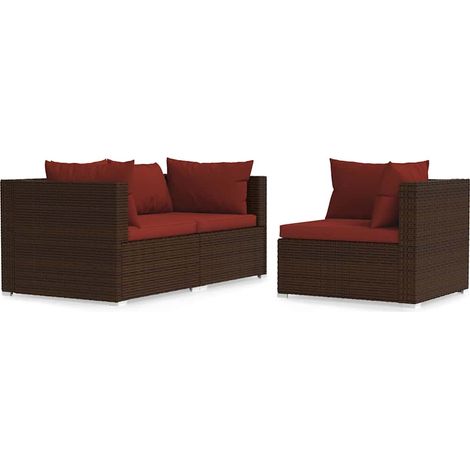 Set Divani da Giardino con Cuscini 3 pz  Salotto da Giardino in Polyrattan Marrone (1/5)