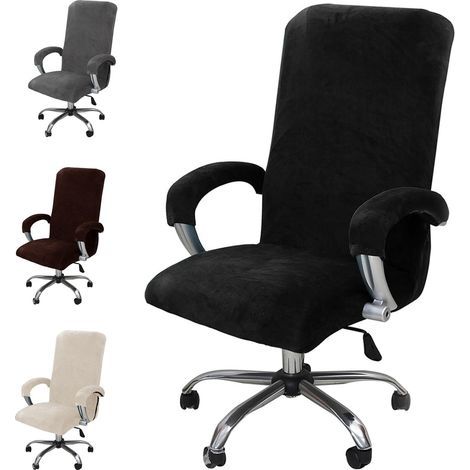Housse de Chaise de Bureau, en Velours, élastique, avec accoudoirs Extensibles, Amovible, Lavable, Housse de Chaise d'ordinateur, pour Chaise de Bureau (Noir, XL) (1/5)