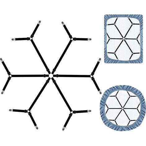 Pince à draps triangulaire robuste à 6 côtés, sangles élastiques réglables, attaches et pinces croisées triangulaires, compatibles avec les matelas ronds et carrés, maintiennent les draps en place. (1/5)