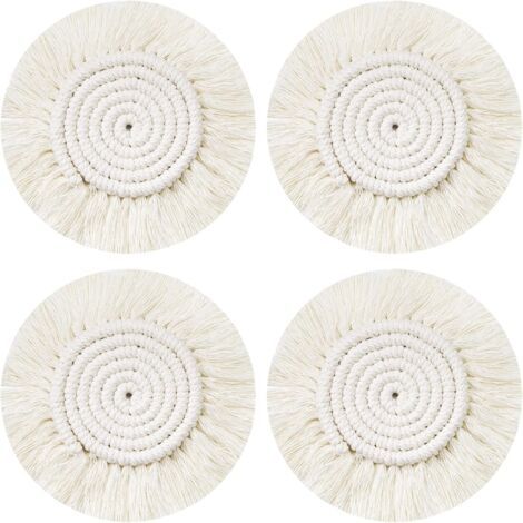CSPARCV Handwoven Placemats, 4-Piece Set of Round Braided Macrame Coasters, Boho Coffee/Beer/Cup Coasters, Non-Slip, Heat-Resistant Table Decoration