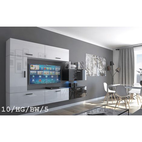 Ensemble meuble TV CONCEPT 10-10-HG-BW-5 blanc-noir brillant 249 cm