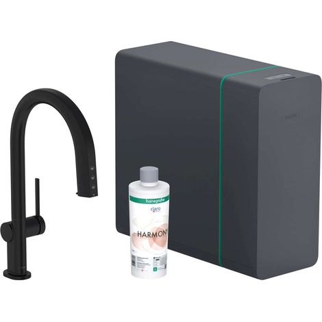 Hansgrohe Aqittura M91 - Grifo para fregadero con boquilla extraíble, SodaSystem, sBox lite, negro mate 76838670 (1/2)