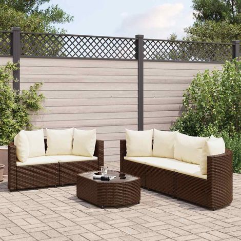 Set Divano da Giardino 6 pz con Cuscini Marrone in Polyrattan vidaXL (1/5)