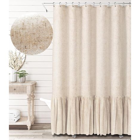 Filiyano-Rideau de douche de sol Linser avec volant, beige naturel, 183 x 183 cm, 12 crochets (1/4)
