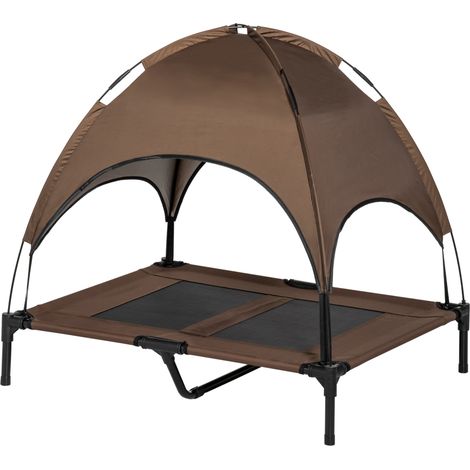 Lit surélevé chien baldaquin extérieur toit tissu respirant taffetas camping Café 92 x 76 x 90 cm