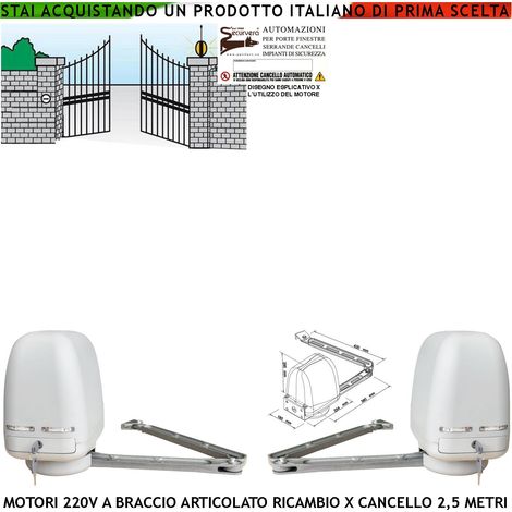 Motori a Braccio Articolato 220 V per Cancello Elettrico 2 Ante da da 0,5 a 2,5 Metri Ricambio Universale 2 Motori Completi Spinta 250 NM Cartello Monitore (1/4)
