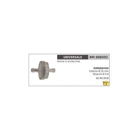 Filtro carburatore anima acciaio inox UNIVERSALE Ø esterno 35mm Ø attacchi 6,8mm