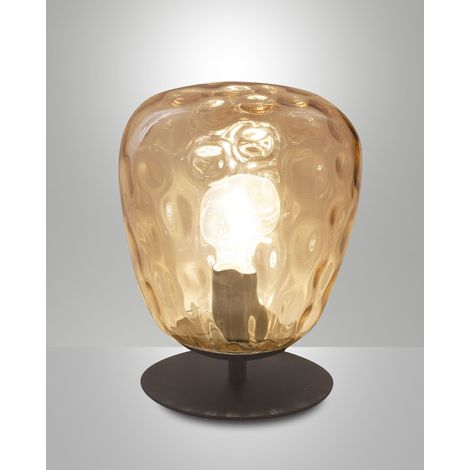 Gisella Lampada da Tavolo in Vetro Soffiato e Metallo Colore Ambra E27 40W - Elegante Illuminazione d'Interni di Design Moderno e Raffinato