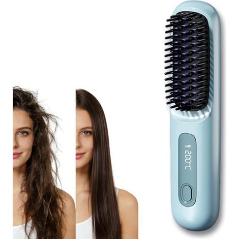 Brosse Coiffante - Cheveux Courts - 3 Températures Réglables - Chauffage Rapide - Effet Volume et Lissage - Sans Fil Rechargeable - 1 Pièce (1/5)