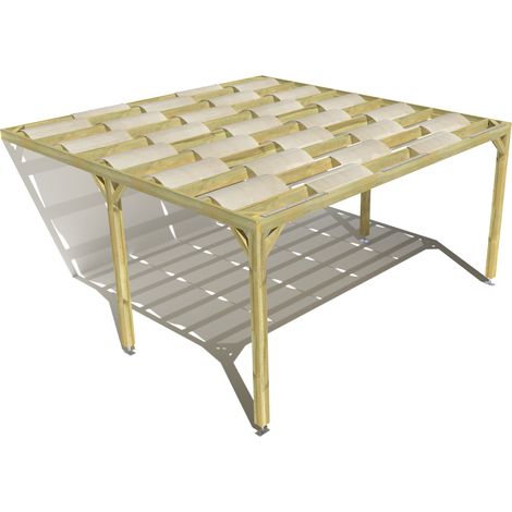 Pergola bois • 5m x 5m • adossée • sens largeur • voilage semi-transparent inclus • livraison comprise (1/3)
