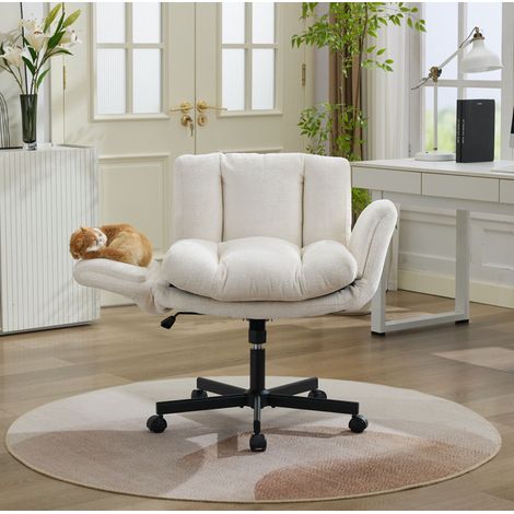 Chaise de bureau, en chenille, avec accoudoirs relevables, réglable en hauteur, pivotante, beige (1/5)