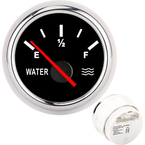 Jauge de niveau d'eau à aiguille de 5 cm (2 pouces) haute précision, universelle pour bateaux, camions et camping-cars, cadran noir et cadre argenté. (1/5)