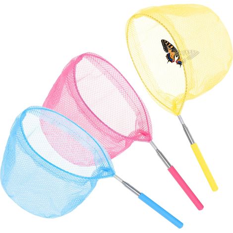 3X Filet Extensible pour Enfants - Filet Anti-Insectes avec Tige télescopique - Filet de pêche pour Enfants - Filet coloré pour Enfants [la sélection varie] (3 pièces - Bleu Jaune Rose) (1/5)