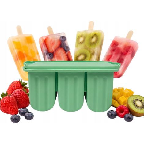 Moule à glace en silicone (12 pièces) + bâtonnets (50 pièces) pour réaliser soi-même des sorbets et glaces maison. (1/5)