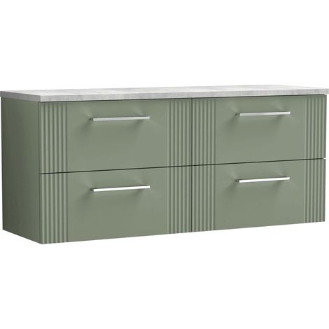Nuie Deco Wall Hung 4-Drawer Vanity Unit with Bellato Grey Worktop 1200mm Wide - Satin Green (1/4)