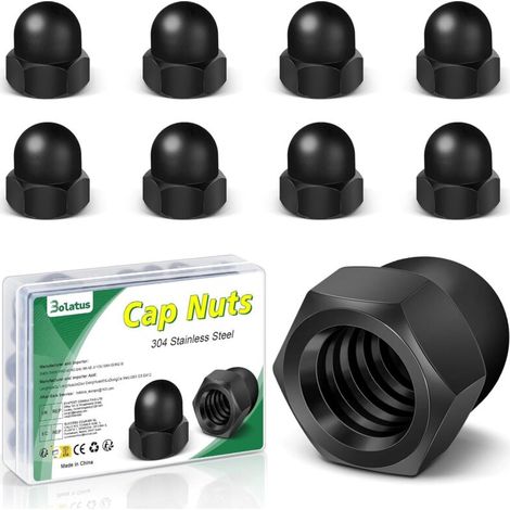 Lot de 10 écrous à chape M12 noir, haute forme Écrous à chape hexagonaux de haute qualité, écrous à capuchon en acier inoxydable pour vis tiges filetées et boulons filetés, écrou borgne moto