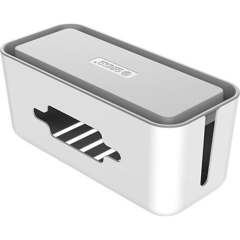 Scatola per la gestione dei cavi, 31 x 13,8 x 13 cm, antipolvere, antiscivolo con supporto per smartphone, scatola per organizzare i cavi di desktop, TV o schermi di computer - Bianca (1/5)