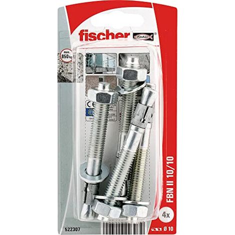 Fischer – Goujons d'assemblage FBN II 10/10 électrozingués – Lot de 4K – Résistance élevée pour béton non fissuré – Profondeur d'ancrage réduite